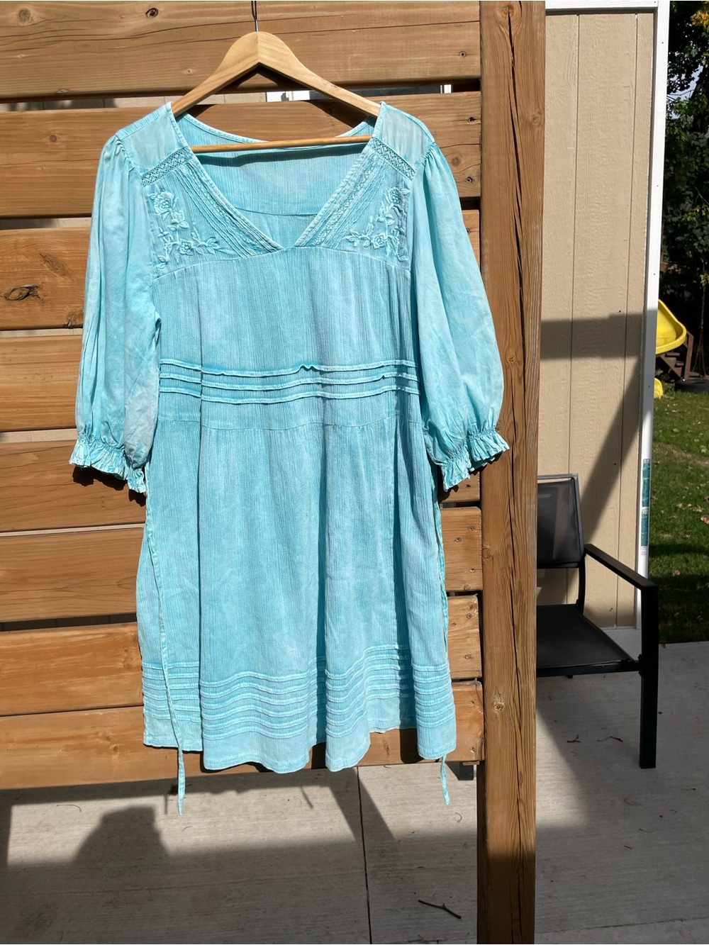 April Cornell Twyla Dress sun washed Turquoise Blue Embroidered Cotton Boho